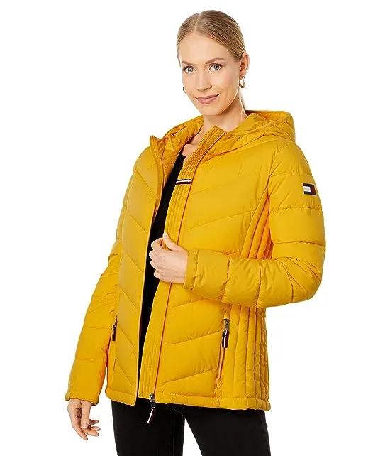 Hooded Chevron Quilt Packable Jacket