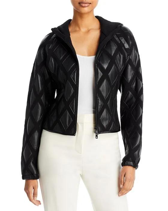 Hooded Faux Leather Blouson Jacket