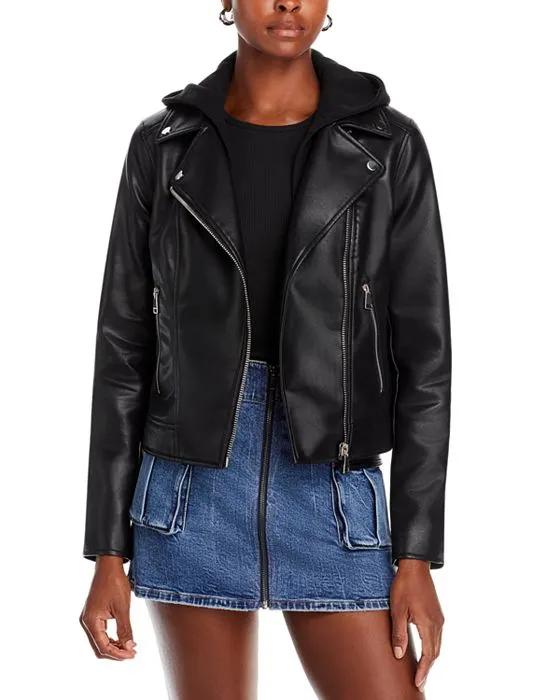 Hooded Faux Leather Jacket - 100% Exclusive 