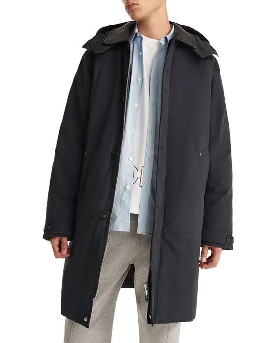 Hooded Leather Collar Long Parka