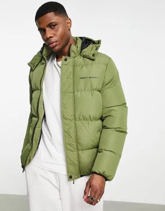 hooded puffer jacket in khaki