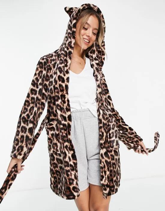 hooded robe with ears in leopard