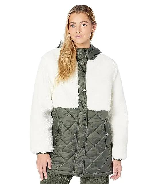 Hooded Sherpa Quilted Mix Media Jacket