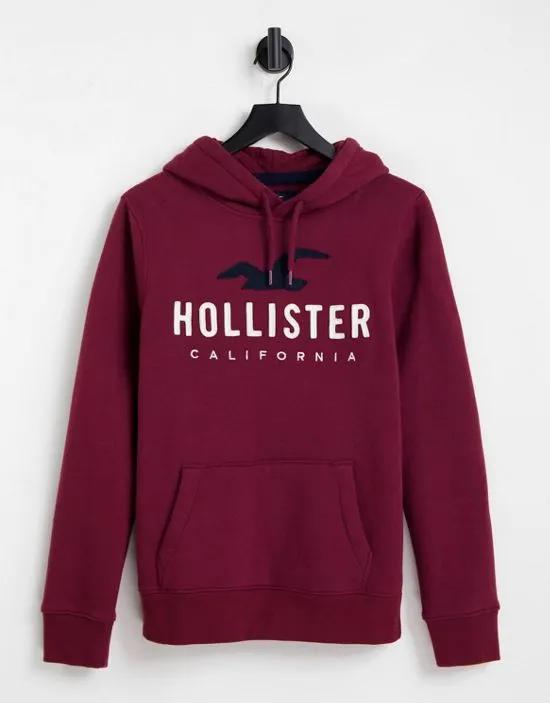 hoodie in burgundy with chest logo