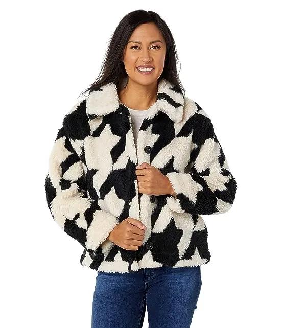 Houndstooth Print Sherpa Coat