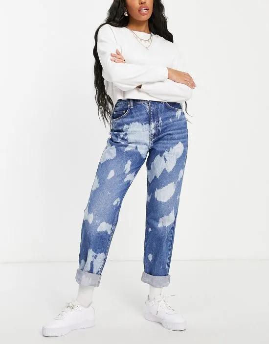 Hourglass cotton blend 'slouchy' mom jeans with paint splatter - MBLUE
