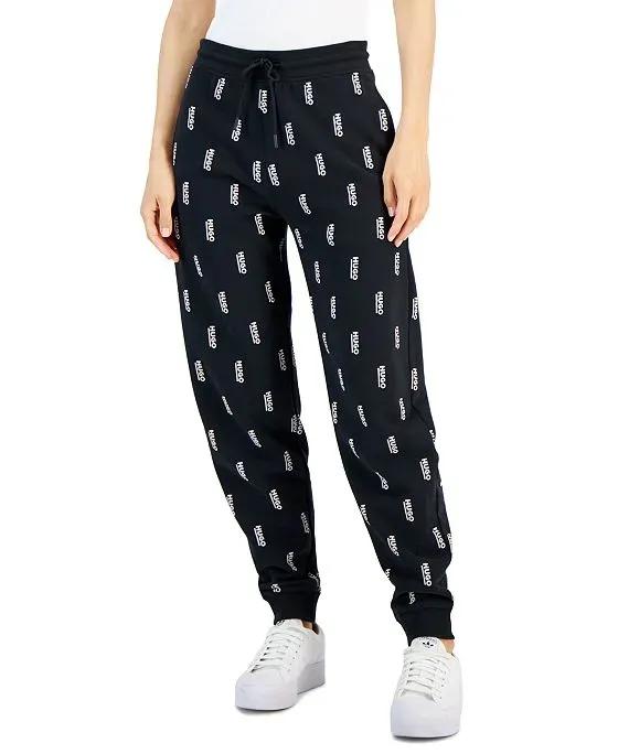 HUGO Women's Cotton Logo-Print Fitted-Cuff Joggers