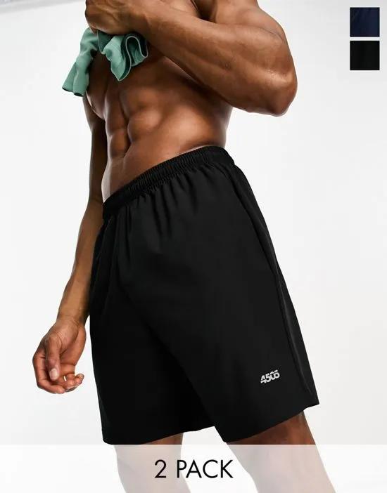 icon 7 inch training shorts with quick dry 2 pack in black and navy