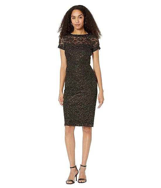 Illusion Top Dress with Metallic Corded Lace