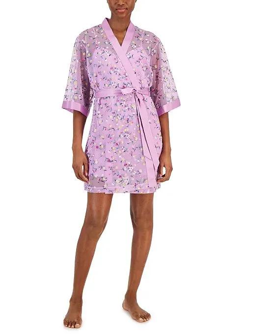 INC International Concepts Women's Floral Embroidered Robe, Created for Macy's