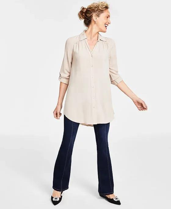 INC International Concepts Women's Roll-Tab Button-Down Long Blouse, Created for Macy's