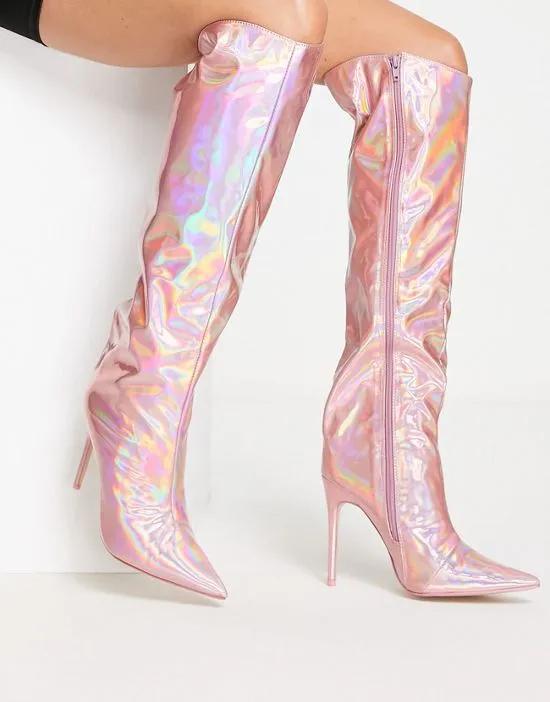 Independent metallic knee boots in pink
