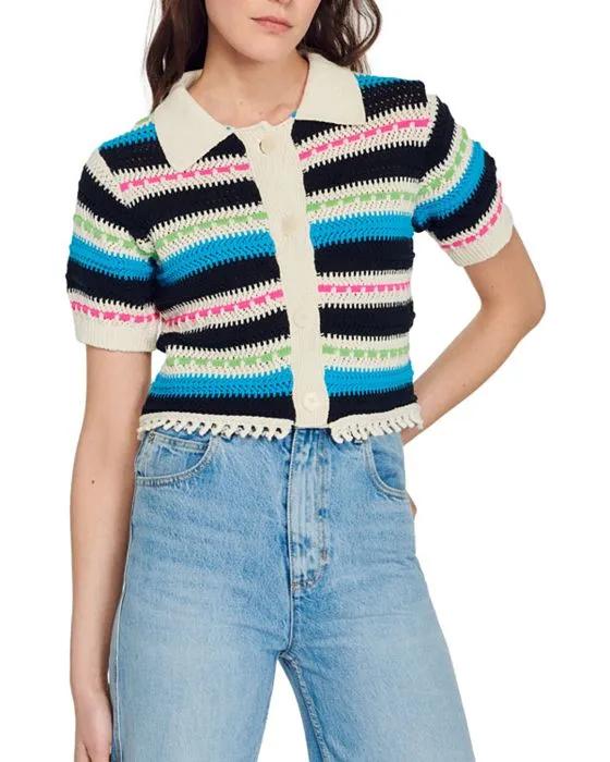 India Short Sleeve Collared Cardigan Sweater
