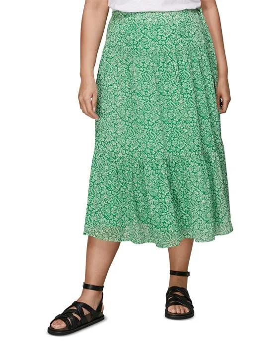 Indo Floral Faux Wrap Midi Skirt