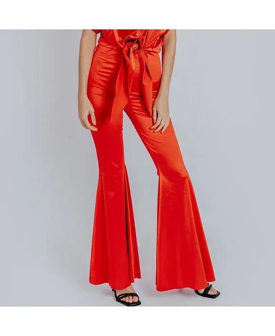 Ingrid High Waisted Flare Women's Pants Red