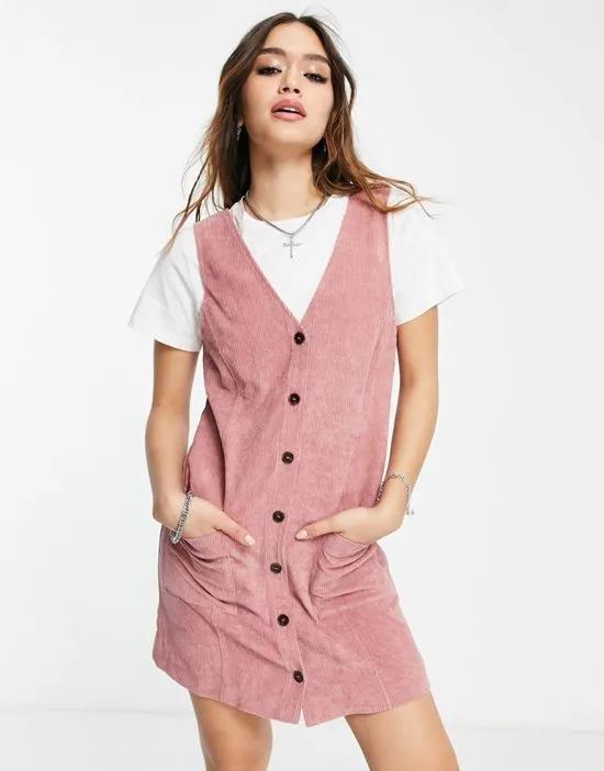 inspired cord pinny dress in pink