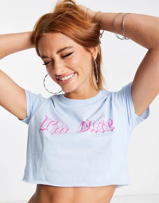 Inspired 'I'm Cute' cropped T-shirt in blue