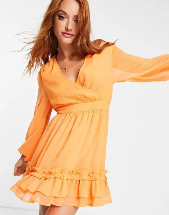 Inspired pleated mini dress in orange