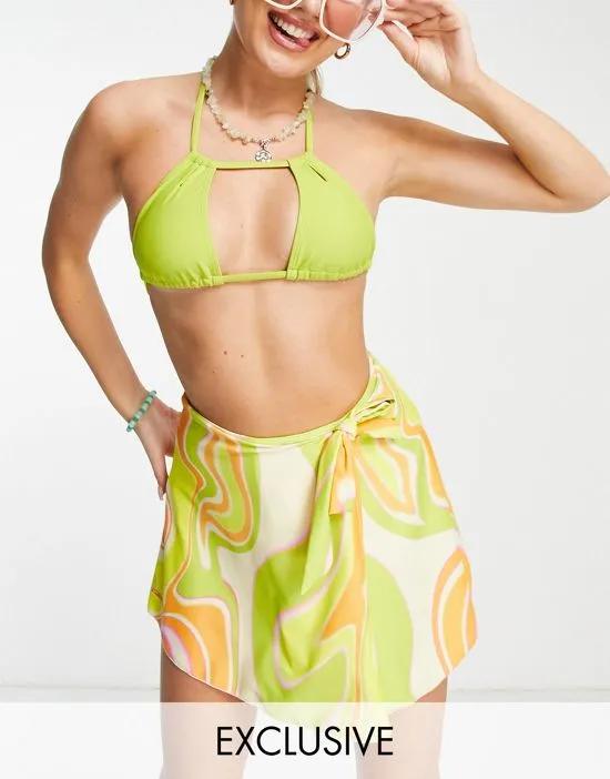 inspired swim skirt in lemon swirl print - MULTI