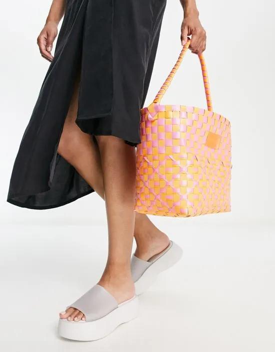 Inspired woven basket bag in pink and orange