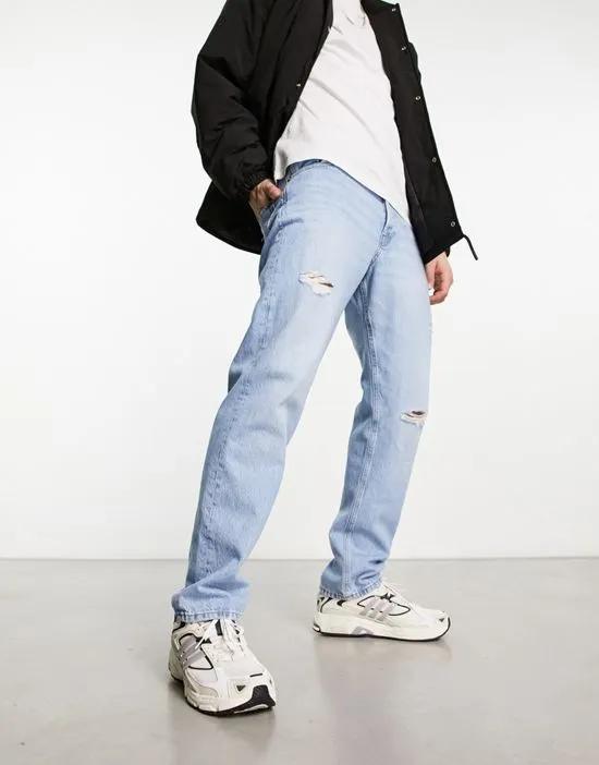 Intelligence chris loose fit jeans in light stone blue wash with rips