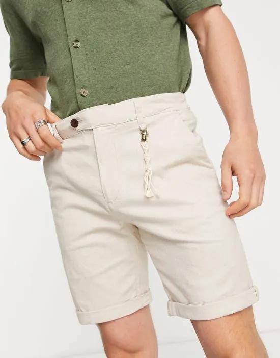 Intelligence linen chino short in stone
