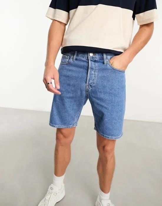 Intelligence loose fit denim shorts in mid wash