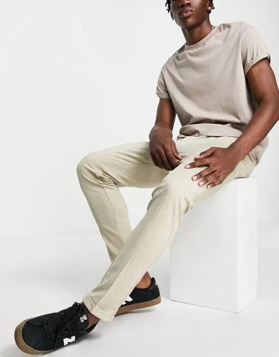 Intelligence slim fit stretch pants with pleats in beige with cotton - BEIGE