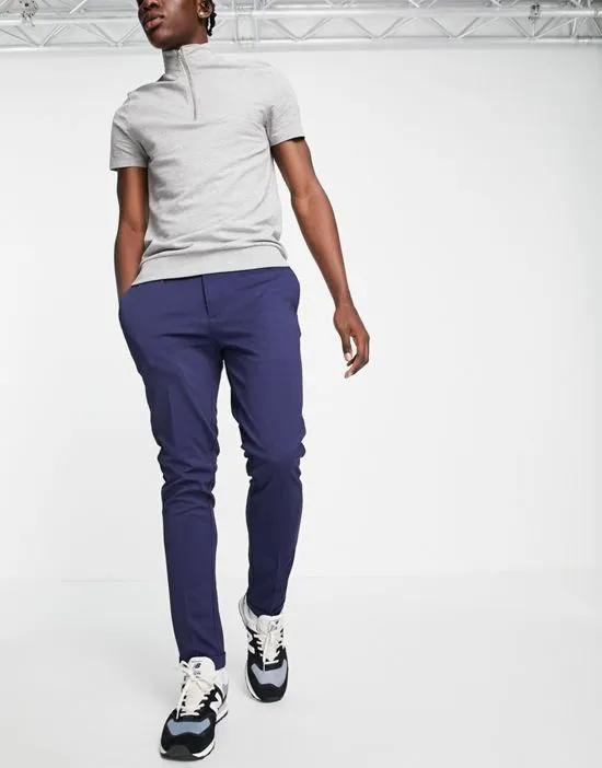 Intelligence slim fit stretch pants with pleats in navy with cotton - NAVY