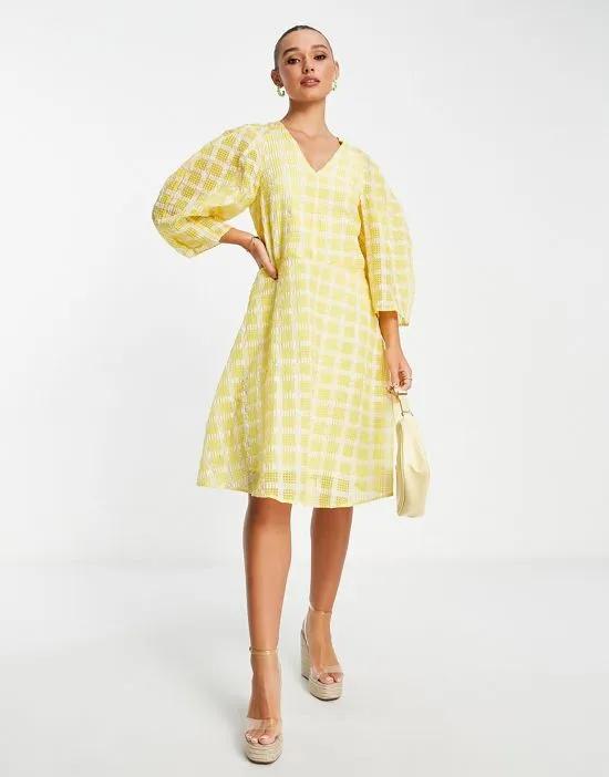 InWear Malva gingham volume sleeve dress in yellow