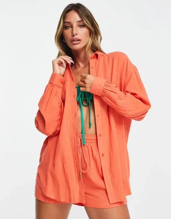 Isla & Bird oversized beach shirt in orange - part of a set