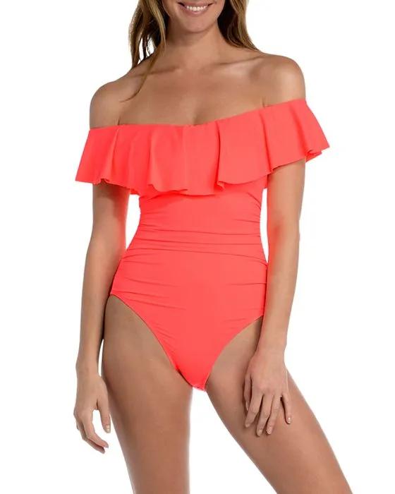 Island Goddess Off-the-Shoulder One Piece Swimsuit