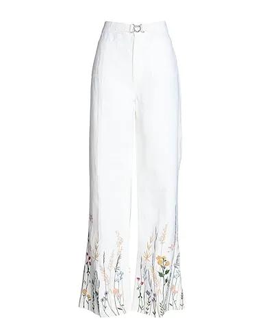 Ivory Casual pants EMBROIDERED HEMP WIDE-LEG PANT
