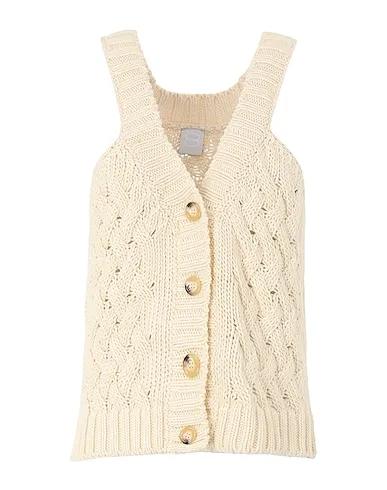 Ivory Knitted Top COTTON CABLE KNIT BUTTON-UP VEST SWEATER
