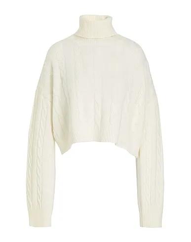 Ivory Knitted Turtleneck CABLE KNIT CROPPED ROLL-NECK