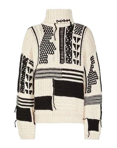 Ivory Knitted Turtleneck KNIT PATCHWORK SWEATER