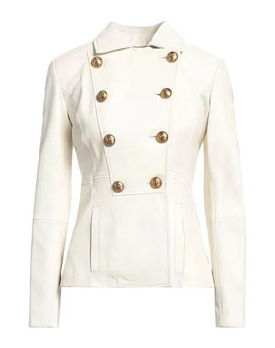 Ivory Leather Double breasted pea coat