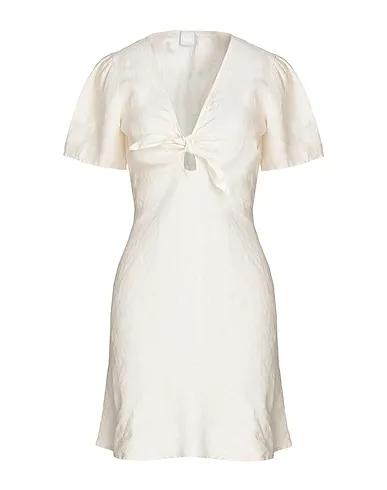 Ivory Plain weave Short dress LINEN S/SLEEVE MINI DRESS
