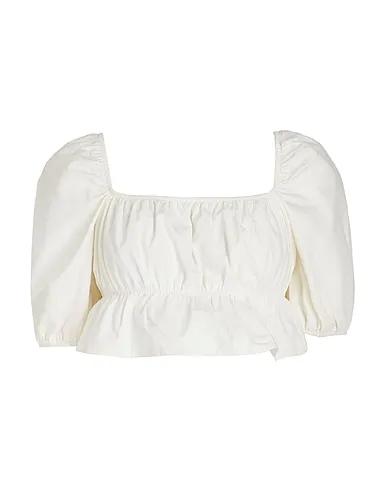 Ivory Plain weave T-shirt COTTON PUFF-SLEEVE CROP TOP
