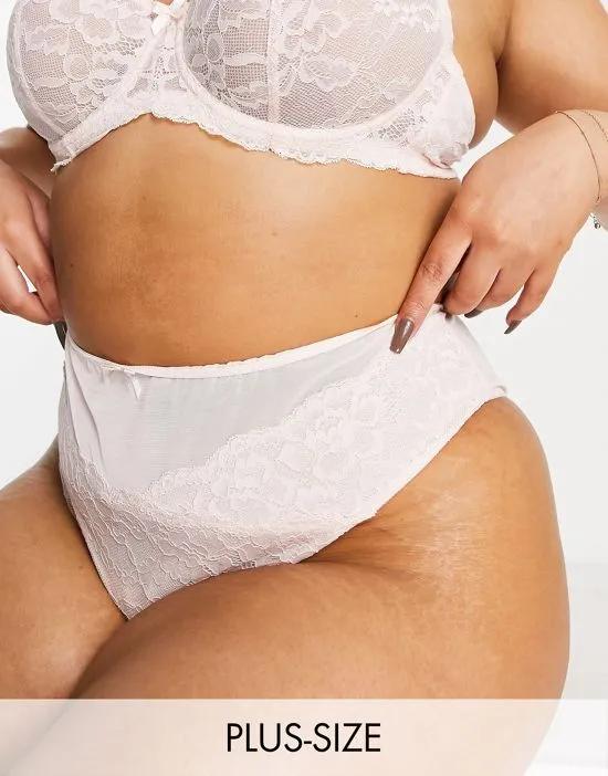 Ivory Rose Curve floral lace high waist high leg brief in soft pink