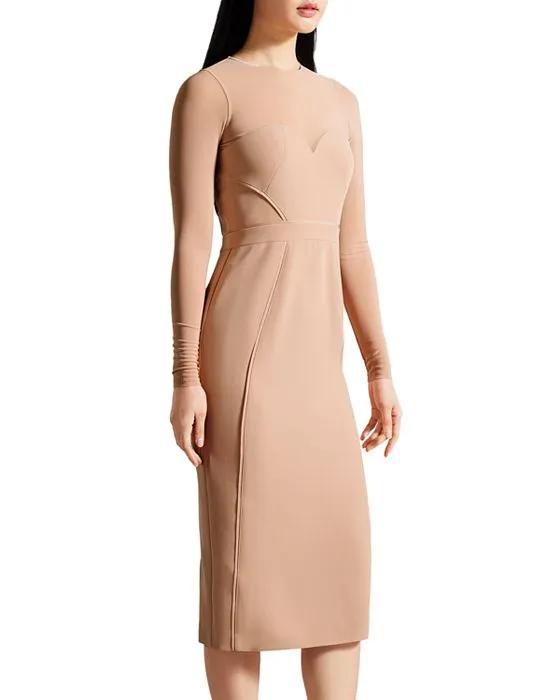 Ivylou Sheer Sleeve Bodycon Midi Dress