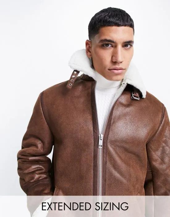 jacket in tan with ecru borg collar