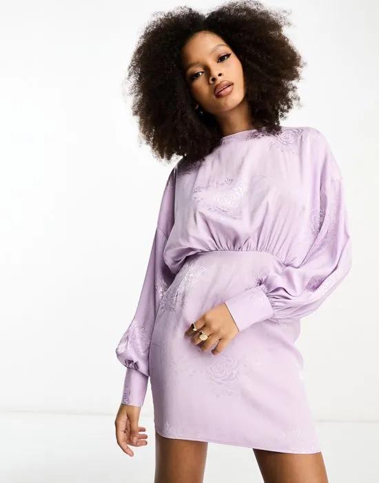 jacquard batwing mini dress with open back detail in lilac
