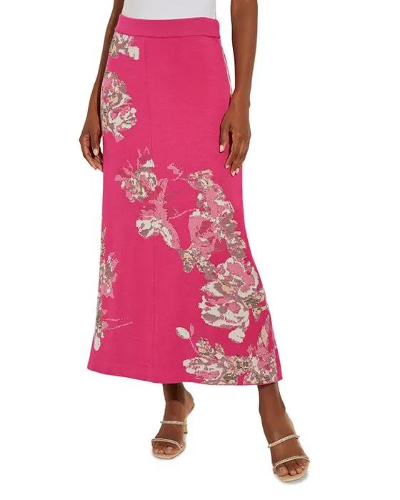 Jacquard Floral Knit Maxi Skirt