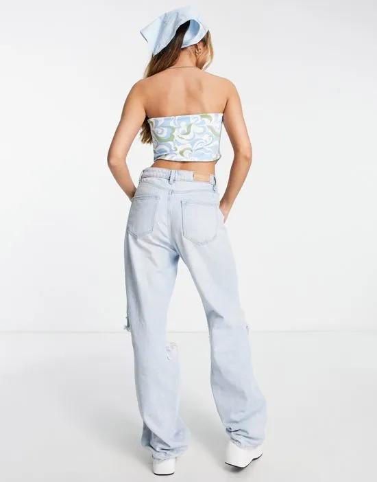 jacqui one crop top in green and blue swirl print