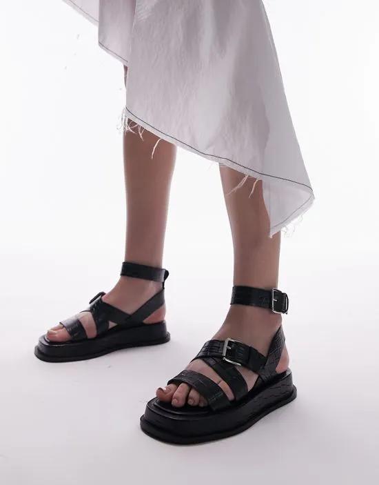 Jax leather chunky flat sandals with buckle in black