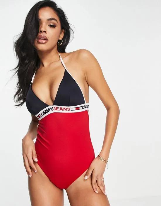 Jeans triangle swimsuit in red