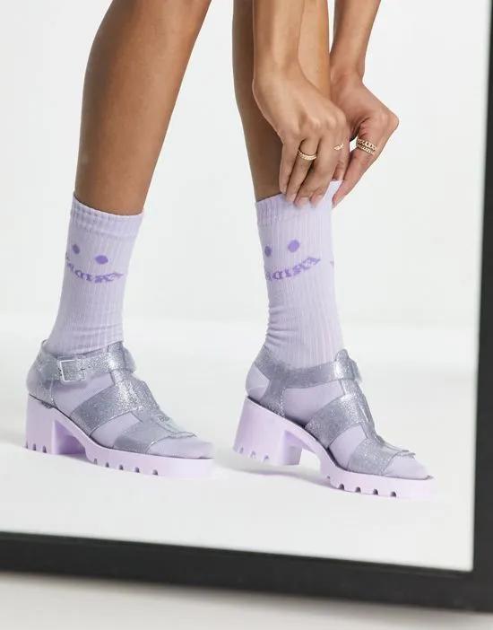 jelly heeled shoes in clear glitter with lilac contrast sole