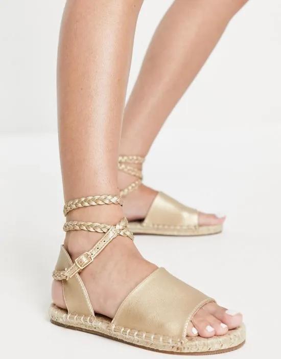 Jelly rope tie espadrilles sandals in gold