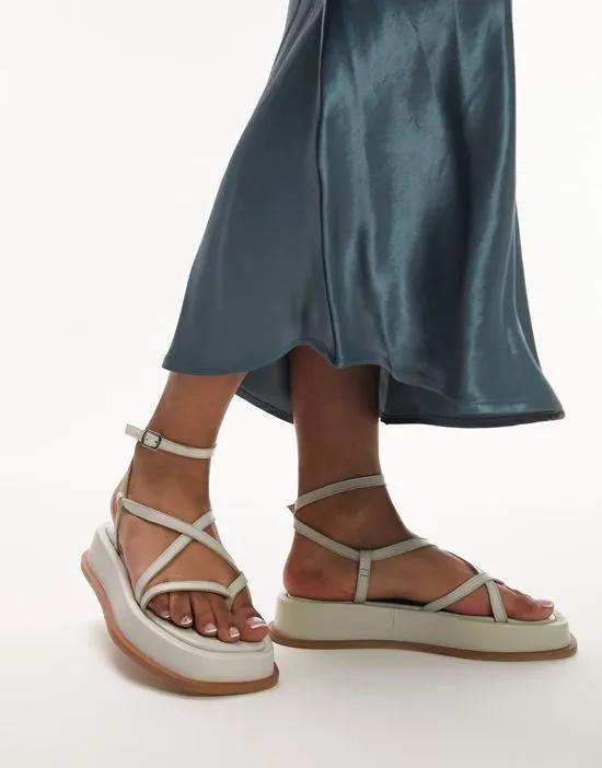 Jen leather strappy sandals in off white